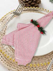 2/6/12/280pcs Christmas Red & White Striped Polyester Cloth Napkins, Washable & Reusable, Suitable For Party, Banquet, Restaurant, Kitchen, Food, Dining Table Decor - 紅色 - 查看 10