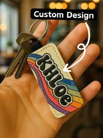 1 Pc Custom Name Retro Groovy Floral Mushroom Boho Hippie PU Leather Key Chain,Delicate Romance,For Office,For School,For Classroom,For Teacher Gifts,For University,For Colleague,For Dorm Rooms