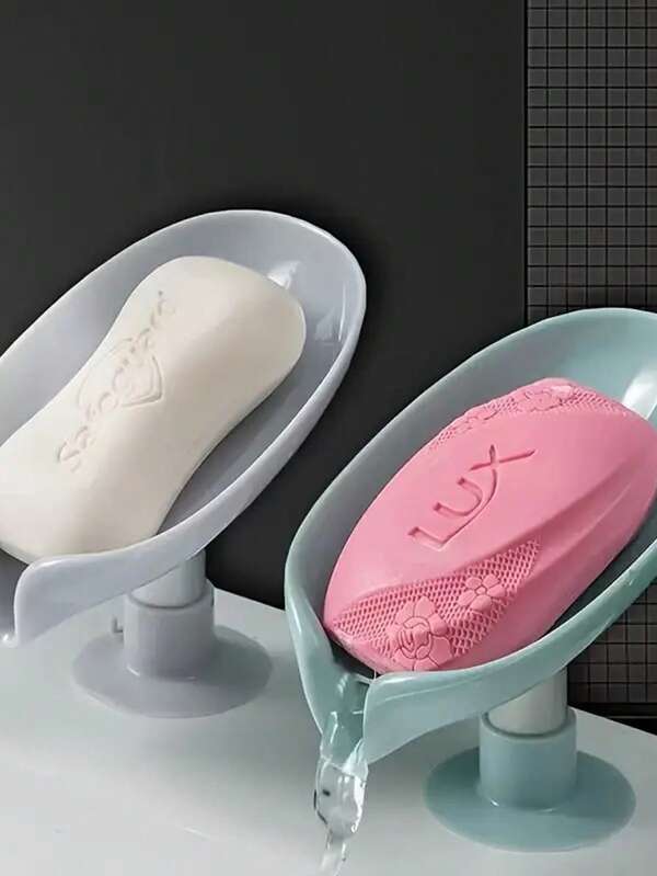 1pc Leaf-Shaped Soap Dish With Suction Cup. Leaf-Shaped Soap Dish With Drainage Hole. Soap Dish With Suction Cup, Non-Slip, Suitable For Shower, Bathroom, Kitchen Sink, Bathroom Accessories, Home Bathroom Decor, Bathroom Storage And Organization, Autumn Decor, Back To School Decor, Christmas, Thanksgiving Gift (Random Color)