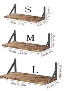 1 件/3 件大容量单层实木浮动搁板，长度：30 厘米/40 厘米/50 厘米，日式侘寂风格木质壁架，配有黑色金属三角支架，支撑牢固，散发自然质朴的魅力，可展示陶瓷花瓶、木制装饰、小盆栽