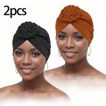 2 pezzi Turbanti da donna, Cappelli a turbante a nodo di moda dai colori solidi con pattern a bussola, confortevoli e traspiranti, adatti per la casa, l