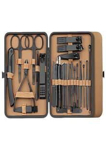 24pcs Classic Manicure & Pedicure Tool Kit, Includes Nail Clippers, Cuticle Nipper, Tweezers, Nail File And Stainless Steel Cuticle Pusher - Fragrance-Free Manicure & Pedicure Set