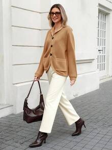 ELVA Baggy Cardigan Office Outfits For Women Modest Outfits For Women Office Office Wear Fall Women Clothes Back To School Clothes Thanksgiving Day Elegant Modest Old Money Style Women