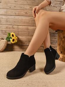 Comfortable & Versatile, Retro Suede Chunky Heel Ankle Boots, Black Suede Fashion High Heel Short Boots, Casual Thick Bottom Anti-Slip Winter Ankle Boots, Black Shoes, Black Boots, Platform Thick Bottom Boots, Women's Short Boots, Women's Boots, Nude High Heels, Platform Shoes, Wide Width Boots, Women's Boots - Black - View 6