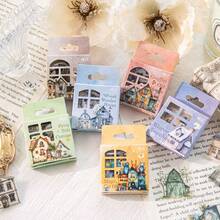 46 hojas/caja Pegatinas de acuarela de la serie de casas pequeñas con estilo de arte retro que se pueden combinar libremente. Material de PET para botellas de agua, equipaje, diarios, portátiles y decoración diaria. También se pueden usar como regalos para fiestas.