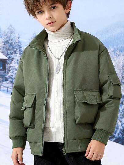 Boys & Teens Casual Thickened Utility Pockets Jacket, Autumn/Winter