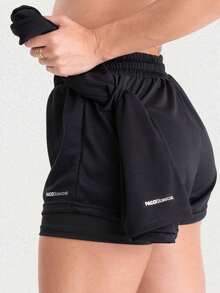 2 Women's Double Gym Shorts With Pocket Bermuda Shorts For Training, Walking And Other Sports - 黑色+勃根地酒紅色 - 查看 6