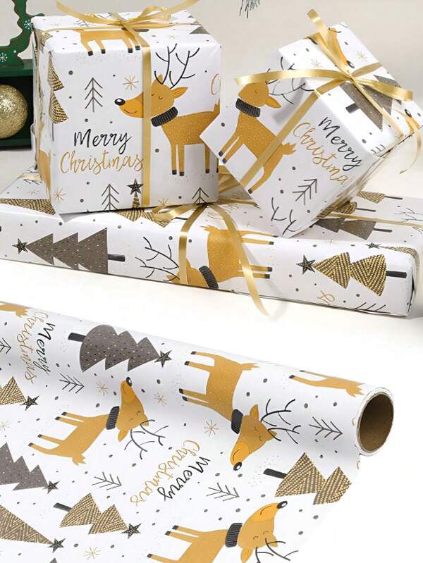 1/3 Roll, 3M Christmas Classic Large-Sized Roll Wrapping Paper, Coated Paper, Christmas Reindeer Wrapping Paper, Birthday Gift Wrapping Paper, Christmas Gift Wrapping Paper, Handmade.