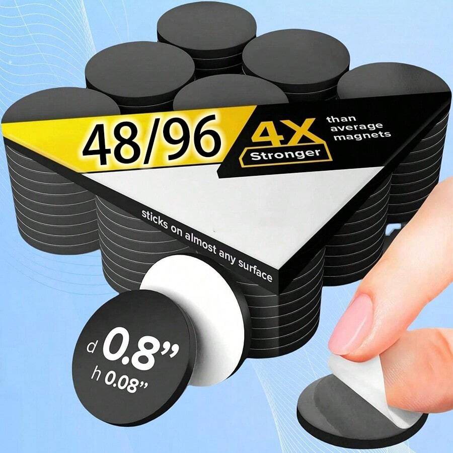 48/96pcs Cuttable Adhesive Magnetic Sheets,(Each 20 X 20mm)/(Each 40 X 40mm) DIY Craft Magnetic Sheets With Adhesive Backing,Flexible Sticky Magnets Sheets Is Alternative To Round , Stickers, Strip And Tape, For Fridge Decoration,Picture, Best Gifts Birthday,Arts,Birthday, Gifts Graduation,Photos And Die Storage Easy Peel And Stick,Building, Scientific, Craft, And Office,Classroom,Whiteboards,Cards,Picture,Poster - Black - View 1