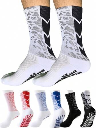 1双专业防滑点状中筒足球袜，男童款，加厚毛圈内衬，防滑点设计，适合青少年训练、户外活动，10-18岁男孩女孩均适用