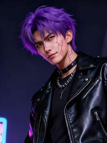 Rocooart 三件套紫色闪电纹身贴纸套装 - 防水逼真的面部和身体彩绘，适合成人韩流恶魔哥特风格和大胆妆容（适用于手臂、腿部和面部） - 紫色 - 查看 3