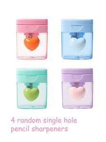 4 قطع مبراة أقلام بشكل قلب كرتوني بألوان الماكرون، مزودة بغطاء شفاف وفتحتين، مناسبة لمختلف أنواع الأقلام، تجليخ ناعم عالي الجودة لاستخدام طلاب المدارس الابتدائية والأطفال في التعلم والامتحانات