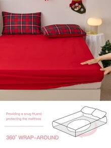 Juego de sábanas de 3/4 piezas con estampado de cuadros rojos navideños, con sensación suave como una nube, resistente a las arrugas y al encogimiento, que incluye 1 sábana plana + 1 sábana ajustable + 1/2 fundas de almohada, sábana de bolsillo profundo, para camas de todos los tamaños, certificado Oeko-Tex