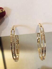 rundraw 2 bông tai tròn hình học rỗng đính đá Cubic Zirconia, tông vàng đồng sang trọng nhẹ nhàng, thích hợp cho tiệc tùng, tụ họp, dạ hội, quà tặng, phụ kiện trang phục hàng ngày - Vàng - Xem 6