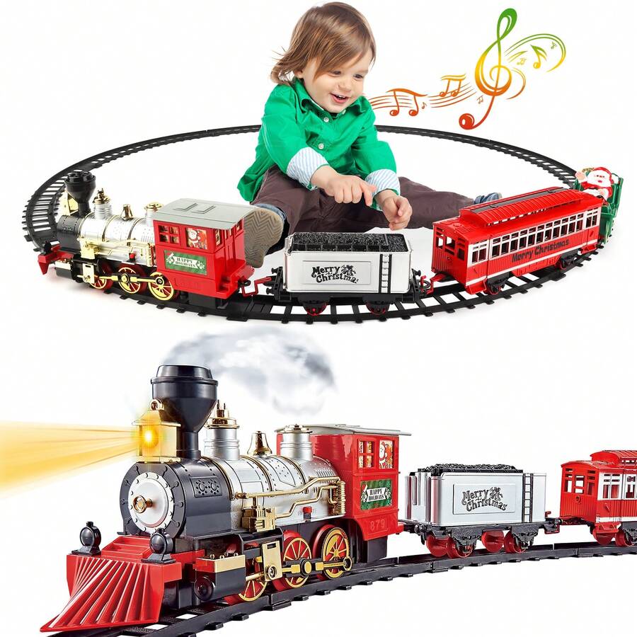 Christmas Electric Train Set With Light Sounds - Red - View 1