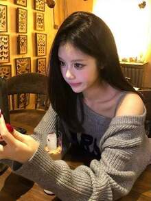 复古宽松肩部针织毛衣女款，休闲秋冬上衣