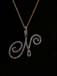1 件铜锆石 A-Z 字母吊坠链项链时尚女士姓名首字母珠宝