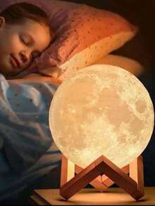 1pc 3D Moon Lamp, LED Moon Night Light, Home Decor Desk Lamp, Party Decoration, Holiday Lighting, Suitable For Bedroom, Living Room, Party, Garden, Dining Room, Can Be Used As Holiday Gift