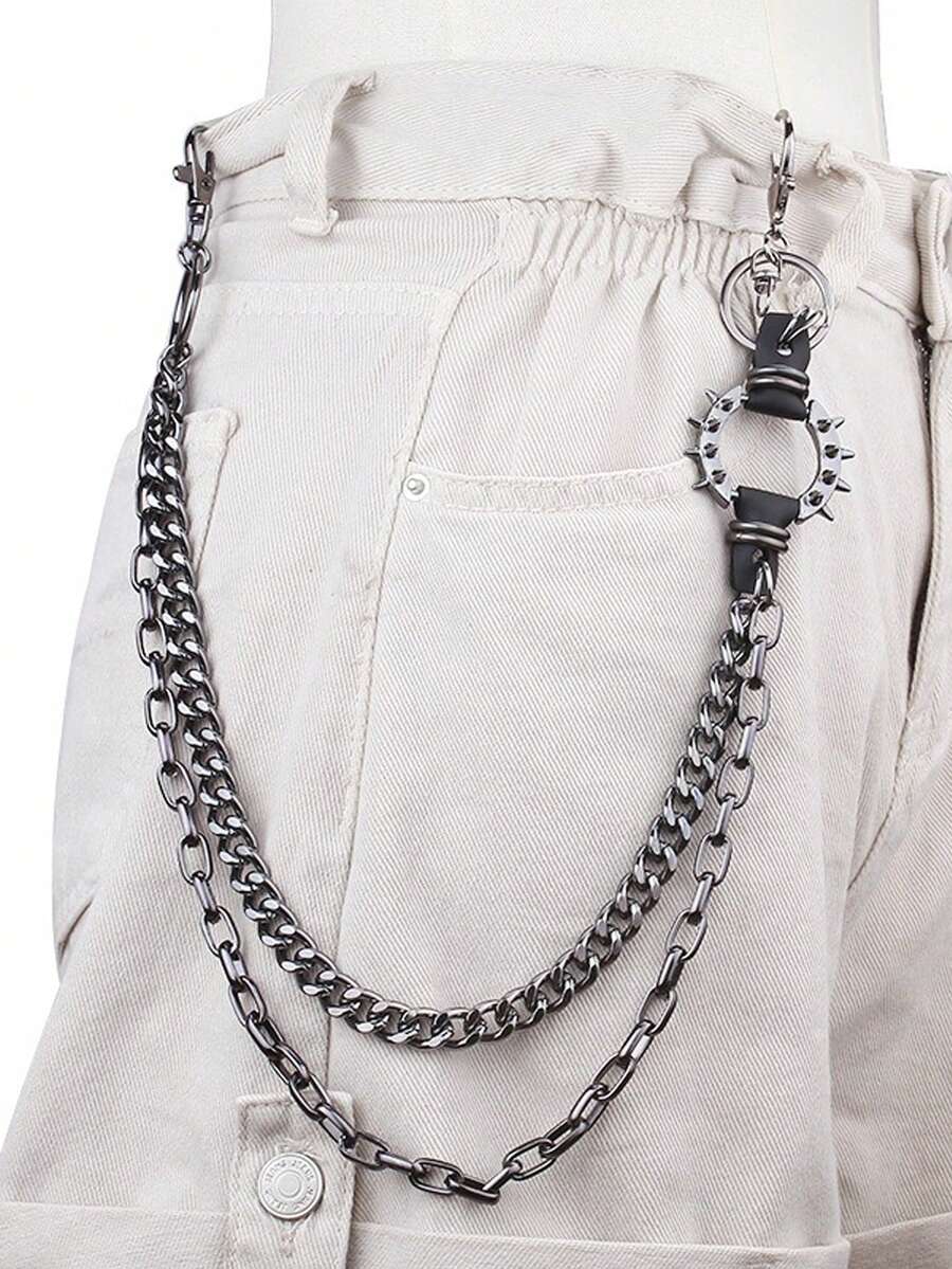 1 قطعة سلسلة معدنية بطراز رجعي شيك بطابع بانك روك وهيب هوب للخصر، سلسلة شخصية مناسبة للرجال، إكسسوار بنطال معدني عصري للصيف والمدرسة والخريف والشتاء، مناسب للمراهقين والشباب والرجال للاستخدام اليومي والخارجي والرياضي والعطلات والهدايا لعيد الميلاد والتخرج، بتصميم عتيق وكلاسيكي للموضة الحضرية في فصل الخريف والشتاء