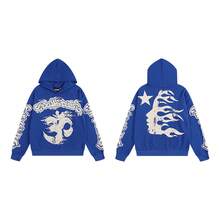Hoodie, Retro Letter Print Hoodie, Men's Streetwear Long-Sleeve Hooded Sweatshirt, Couple Matching Outfit Sweatshirts - H501藍色 - 查看 4