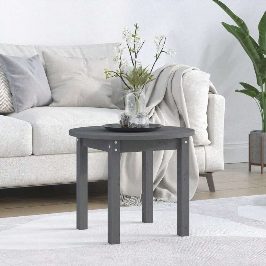 vidaXL Couchtisch Grau Ø 55 X 45 Cm Massivholz Kiefer