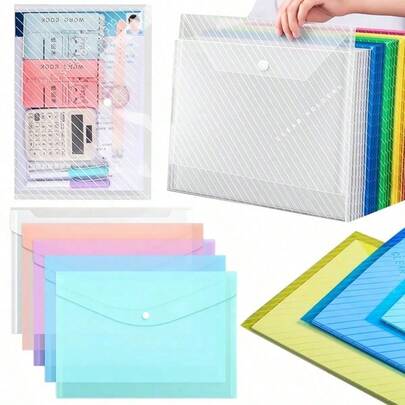 5 PIEZAS Bolsas de almacenamiento de documentos tamaño A4 con hebillas a presión, transparentes y de color, de lona impermeable, portátiles, para papelería
