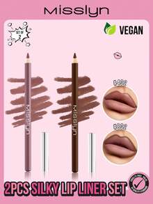 MISSLYN-2PCS Silky Lip Liner Set, Silky Lip Liner,Lip Liner, Smooth Coloring, Long-Lasting Color, Precise Strokes, Smudge-Proof, One-Stroke Shaping, Silky Smooth, Lip Makeup, Three-Dimensional Effect, Wooden Pen Design - #802+#402 - Xem 1