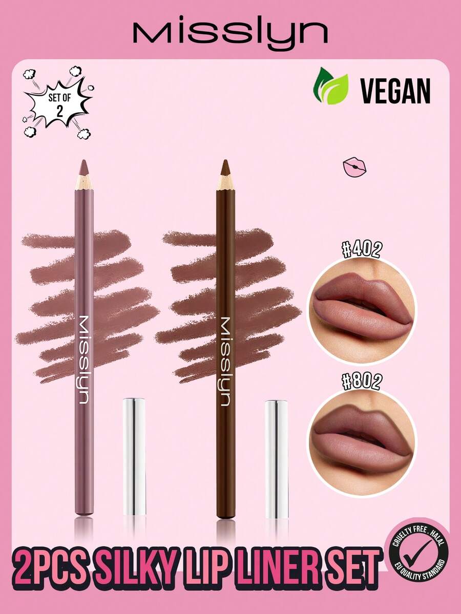 MISSLYN-2PCS Silky Lip Liner Set, Silky Lip Liner,Lip Liner, Smooth Coloring, Long-Lasting Color, Precise Strokes, Smudge-Proof, One-Stroke Shaping, Silky Smooth, Lip Makeup, Three-Dimensional Effect, Wooden Pen Design - #802+#402 - Xem 1