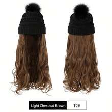 Gorro de invierno sintético de 20 pulgadas con extensión de cabello ondulado y peluca sintética de invierno cálida de punto, adecuado para uso diario de las damas - Multicolor - Ver 8