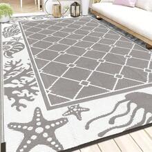 - Alfombra reversible, de plstico con pajita para exteriores, tapete de plstico resistente a la decoloracin, alfombra ligera de rea del ocano para patio, caravana, camping, playa, terraza, - 9' x 6' (Rectangular) + Gris - Ver 2