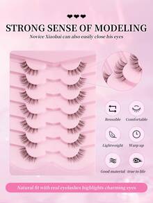 7 对半睫毛透明带猫眼假睫毛 | 短而柔软的 3D 仿貂皮，蓬松自然卷曲外观，持久定型且防汗，非常适合中东日常妆容、斋月聚会婚礼和派对妆容 - 狐狸眼睫毛 - 查看 4