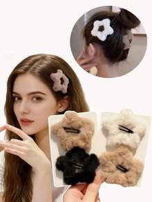 4个女士秋冬毛绒星星蝴蝶结发夹，可爱优雅的侧刘海装饰发夹，韩式百搭发饰，适合日常佩戴，Y2K风格配饰，爪夹，发爪，发卡，秋季时尚，蝴蝶结 - 彩色 - 查看 6