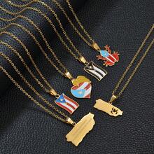 قلادة بسحر بورتوريكو قطعة واحدة للنساء والفتيات من الفولاذ المقاوم للصدأ، مع زهور الهيبسكوس من هاواي وجوام وجوادلوب وماييوت