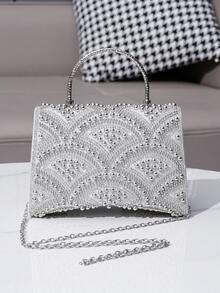 Bolso de mano de lujo con perlas, elegante bolso de fiesta, bolso versátil de moda hecho a mano estilo europeo para mujeres