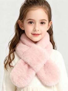 1 件女童毛绒保暖围巾，纯色短围巾，厚实柔软，适合秋冬季，适合日常穿着、户外玩耍、颈部保护、圣诞装饰
