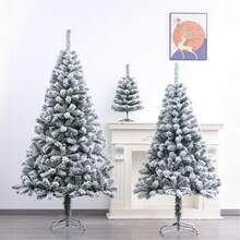 1 pieza Árbol de Navidad nevado blanco, hecho de tela de peluche artificial con efecto de copos de nieve natural, estructura de ensamblaje rápido con soporte de metal plegable resistente, hojas de PVC de alta calidad, fácil de ensamblar, adecuado para decoración navideña en el hogar, oficina y comercio