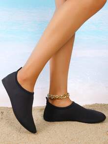 Women Minimalist Slip On Aqua Socks, Sporty Outdoor Water Shoes - Black - View 4