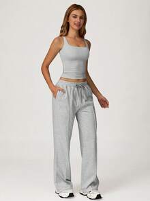 MASKERT Tank Top Pakaian Olahraga Wanita, Kemeja Olahraga Elastisitas Tinggi, Nyaman untuk Pakaian Kasual dan Perjalanan Musim Panas - Light Grey - View 8