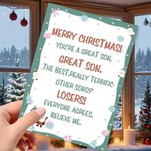 1PC, Funny Merry Christmas Card For Son, You're A Great Son,Greeting Card With Red Envelope - one-size - View 3