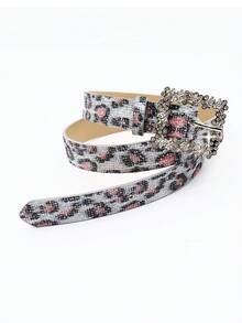 1pc Women's Crystal Embellished Buckle Shiny Sequin PU Leather Belt, Elegant And Casual For Dress And Outfit Pairing Valentines Summer, School Fall, Autumn, Halloween - Multicolor - View 9