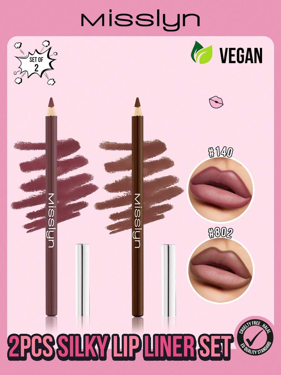 MISSLYN-2PCS Silky Lip Liner Set, Silky Lip Liner,Lip Liner, Smooth Coloring, Long-Lasting Color, Precise Strokes, Smudge-Proof, One-Stroke Shaping, Silky Smooth, Lip Makeup, Three-Dimensional Effect, Wooden Pen Design - #802+#140 - Xem 1