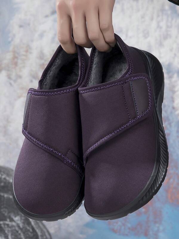 Adjustable Hook And Loop Slip-On Boots, Thick Thermal Lining Design For Comfort, Suitable For Wide Feet And Middle-Aged/Elderly, Casual Sports Shoes For Autumn/Winter