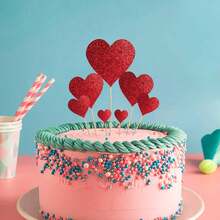 Heart Cupcake Toppers Red Glitter Happy Valentine's Day Cake Topper For Valentine's Day Wedding Birthday Engagement Anniversary Party Cake Decorations, Red Heart - Multicolor - View 5