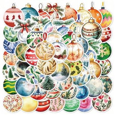 56pcs Christmas Ball Lights Stickers, Party Decorative Stickers For Refrigerator, Cups, DIY Decoration