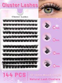 144pcs 10-16mm Mixed Length Fluffy Cluster False Eyelashes, DIY Individual Cluster Lashes, Segmented Pointed Tip Single Lashes, Individual Lash Extensions (L088) - Black - View 9