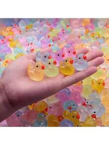 30/20/10/1 [ Random Mixed Little Ducks + 1pc Random Color Suitcase]Colorful And Fun Luminous Cute Cartoon Duck Animal Ornament, Used For DIY Crafts, Mobile Phone Cases, Keychains,Resin DIY Accessories, Luminous Without,Mini