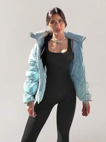 Yefecy Women Workout Seamless Jumpsuit Yoga Ribbed Bodycon One Piece Square Neck Leggings Romper - Black - View 5