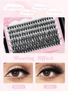 Hinarin 480 Pcs D Curl Individual Lashes Extension Book Kit Wispy 8-16mm Mixed Large Capacity DIY Lash Extensions Cluster Book 3 Styles Natural Black And Brown Eyelash Extension 30D+40D+50D Fluffy Clusters Eyelashes Book Set With Lash Bond&Seal And Tweezers For Parties And Daily Makeup Random Delivery - Multicolor - View 5