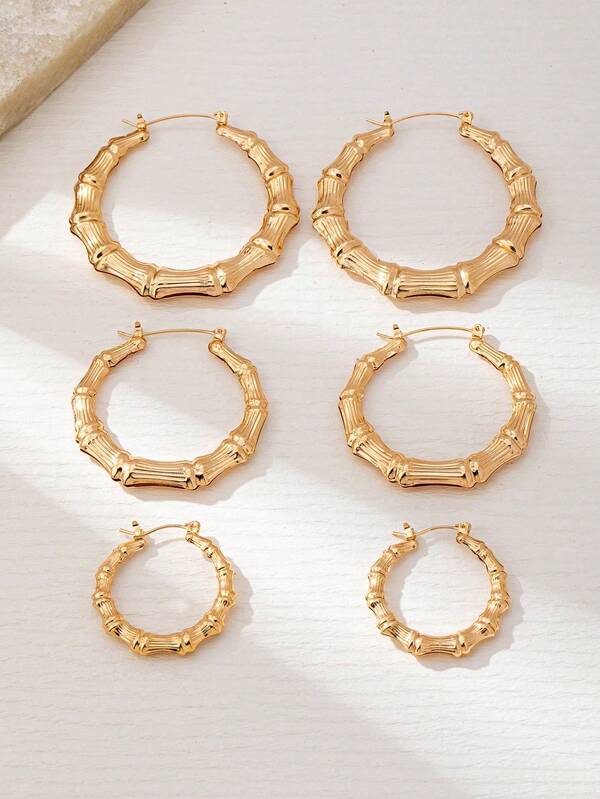 3 perechi de cercei rotunzi din bambus în formă de inimă la modă, potriviți pentru femei, pentru petreceri sau cadouri