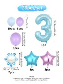26pcs Ice & Snow Themed Blue Number Birthday Balloon Set, Includes 40-Inch Pearl Blue 0-9 Number Foil Balloons, Snowflake And Purple/Blue Star Foil Balloons, Macaron Purple/Blue Latex Balloons, Suitable For Winter Theme Party Decor, Princess Birthday Party, Winter Birthday Party, Christmas Decor, Christmas Party Supplies, Frozen Theme, Decorations - Multicolor - View 2